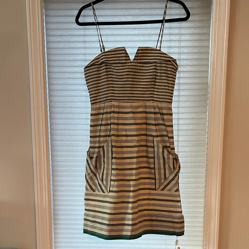 Maeve Tan and Black Striped Mini Dress